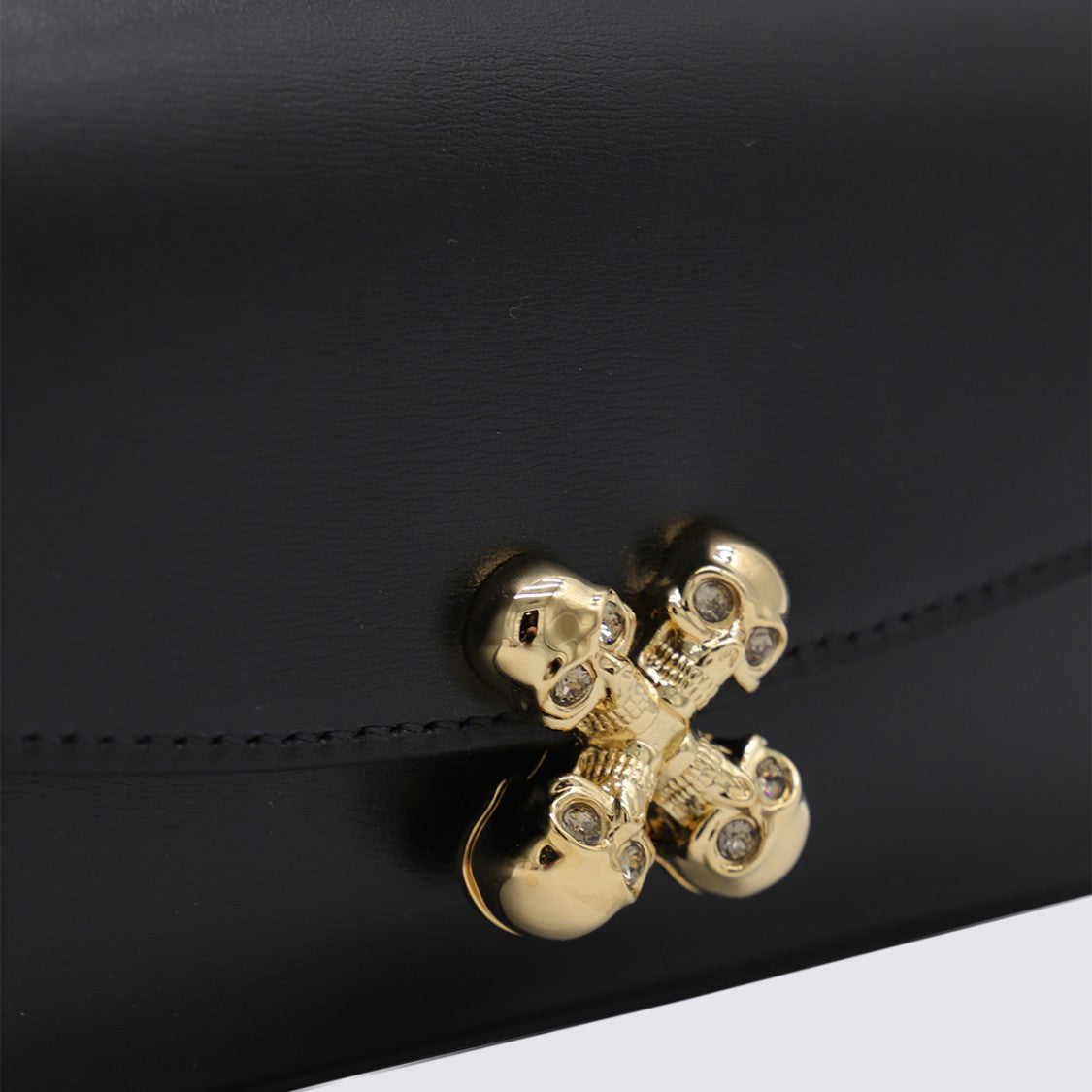 Alexander Mcqueen Black Leather Skull Flower Small Shoulder Bag