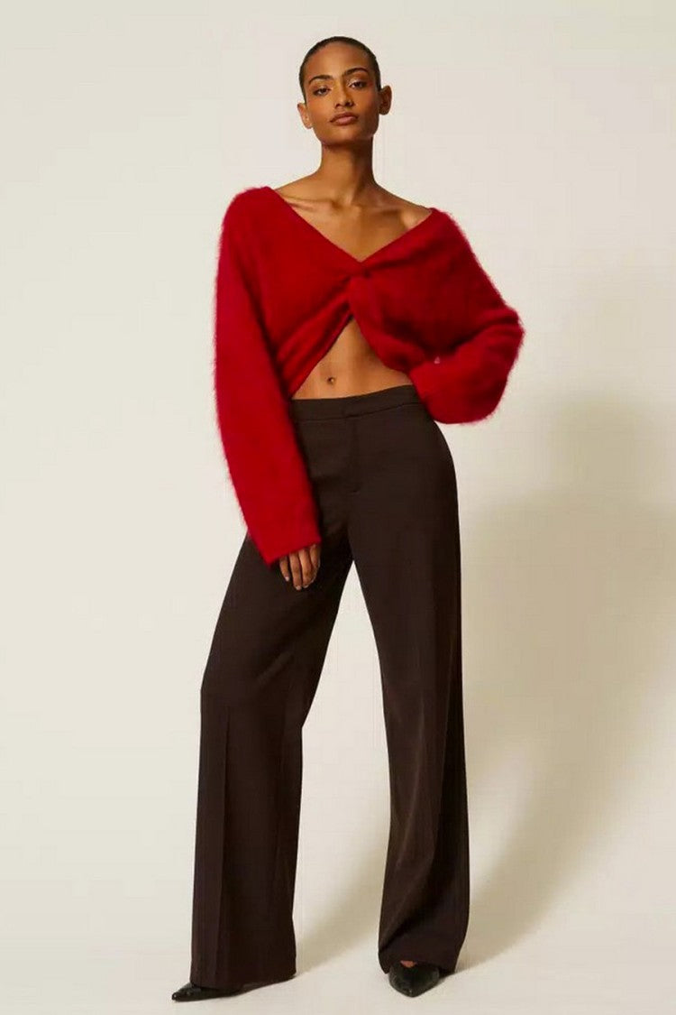 Twin-Set Dark Brown Wide-Leg Polyester-Blend Pants