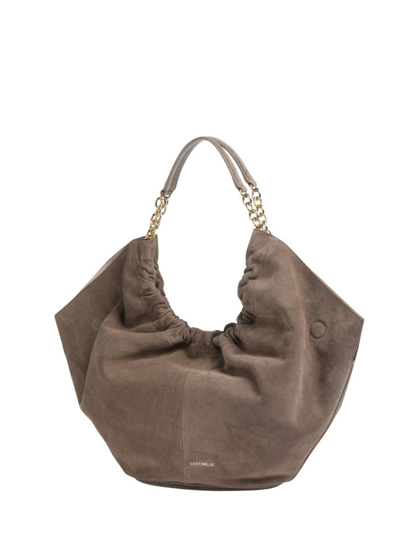 Coccinelle Suede Medium Handbag With Gold Metal Accents
