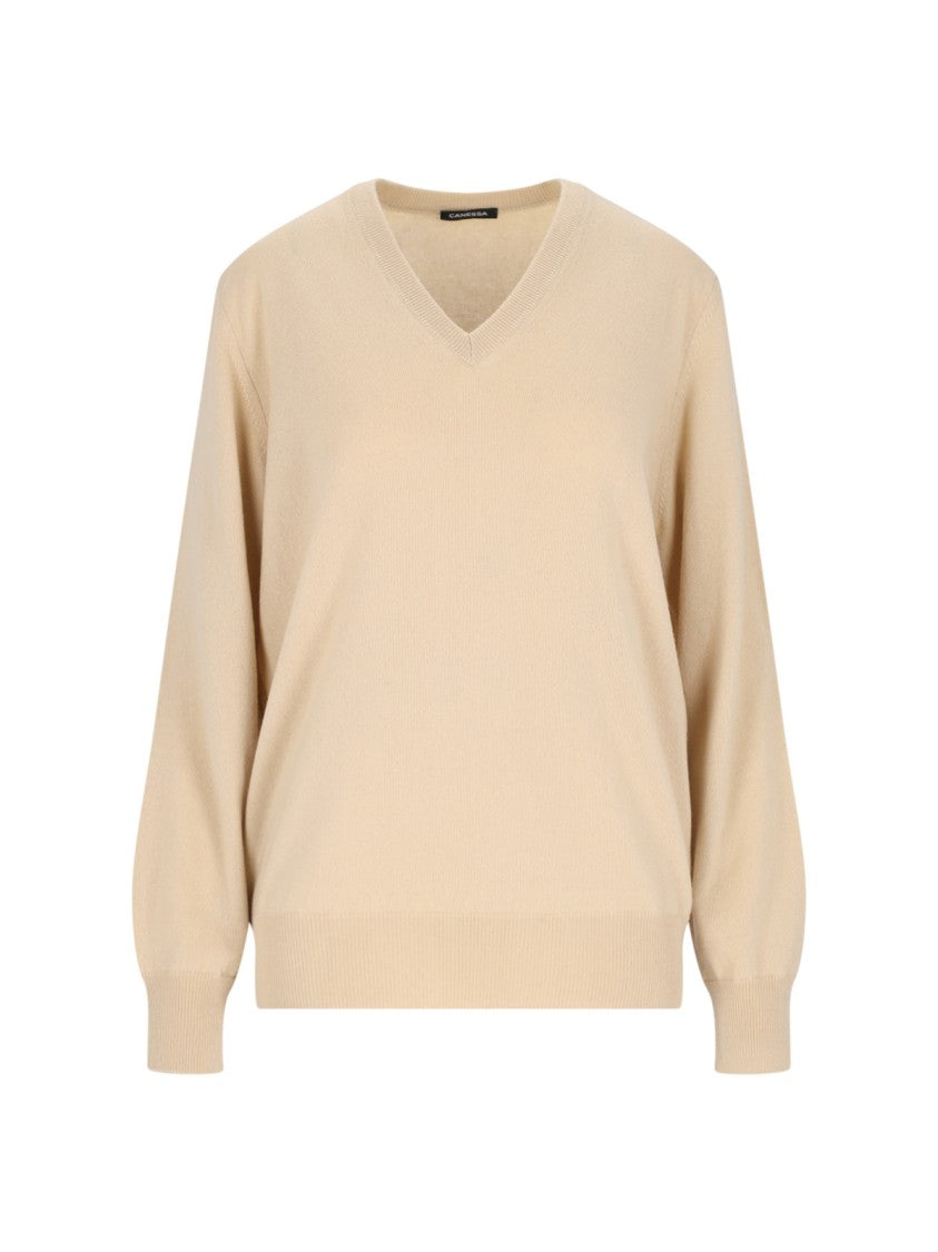 Canessa V-Neck Sweater In Beige Cashmere
