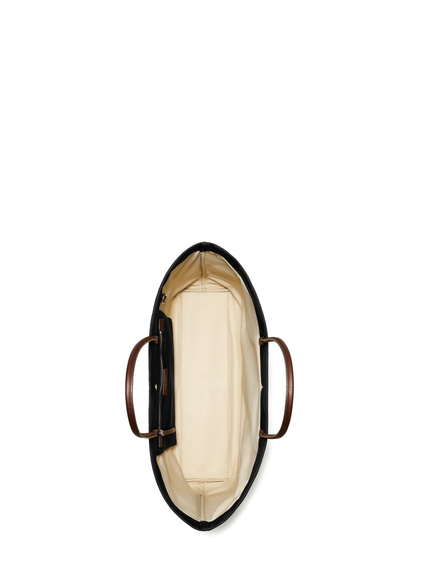 Tory Burch Elongated Black Tote Bag With Leather Logo Patch