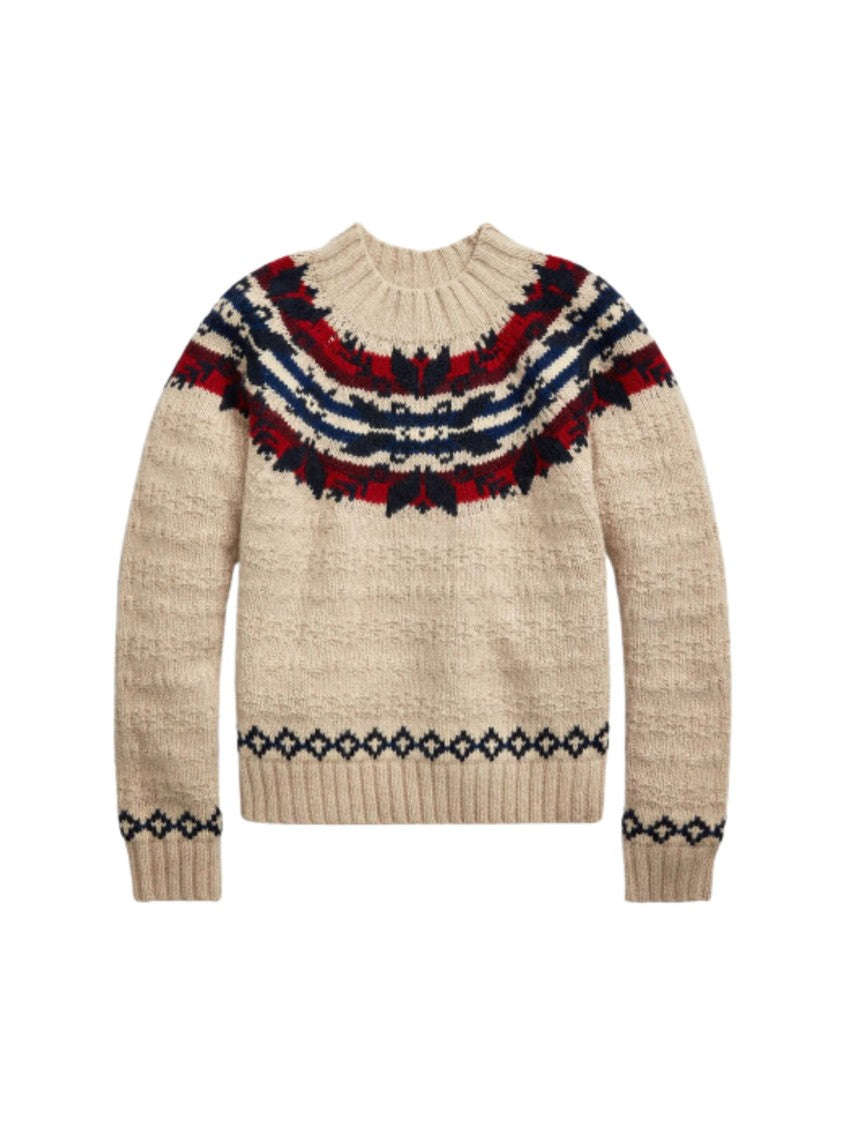 Polo Ralph Lauren Thick Knit Multicolour Sweatshirt With High Collar And Jacquard Patterns