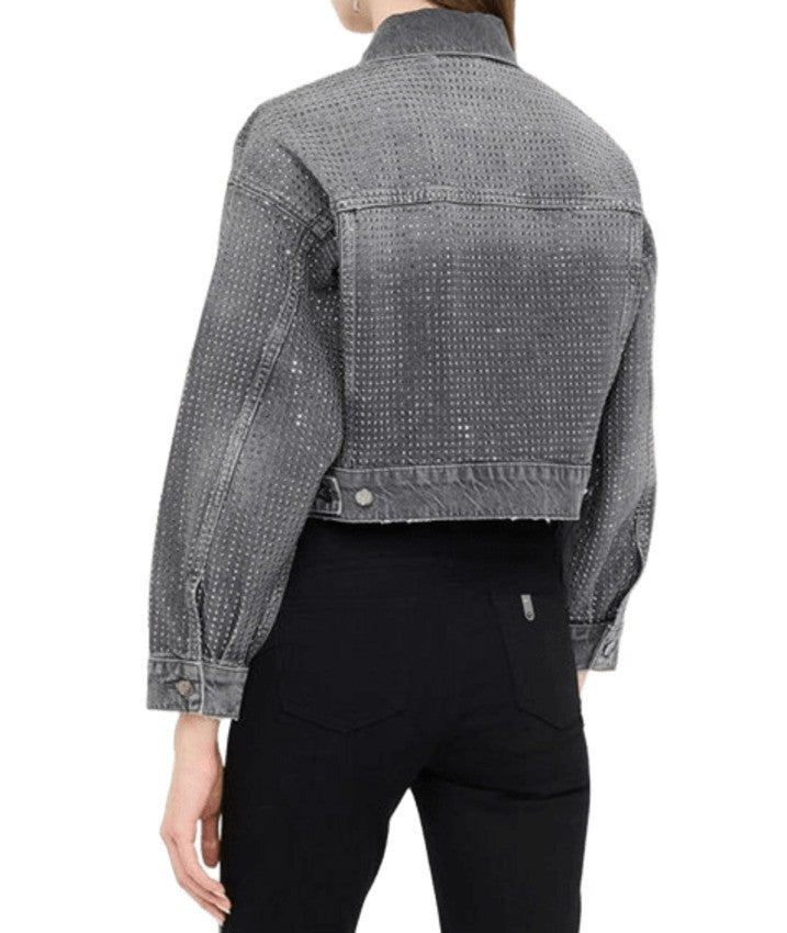 Liu Jo Used Gray Denim Jacket With Rhinestone Embellishments