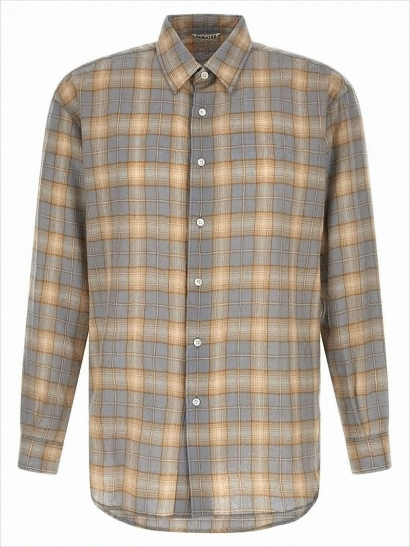 Auralee Soft Wool Long-Sleeve Plaid Shirt