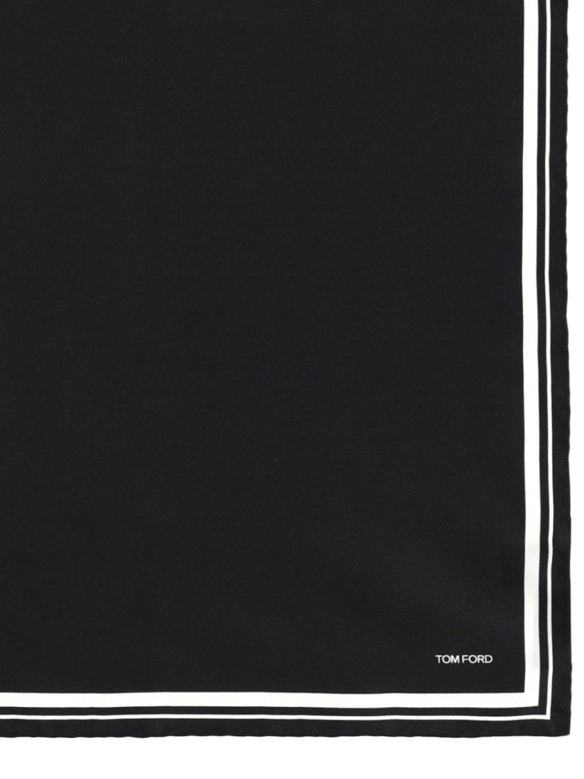 Tom Ford Black Double Border Silk Handkerchief
