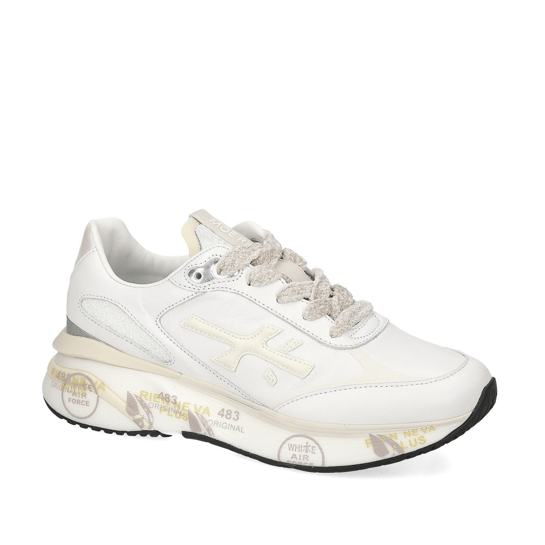 Premiata Moerund Sneakers In White Leather And Technical Fabric