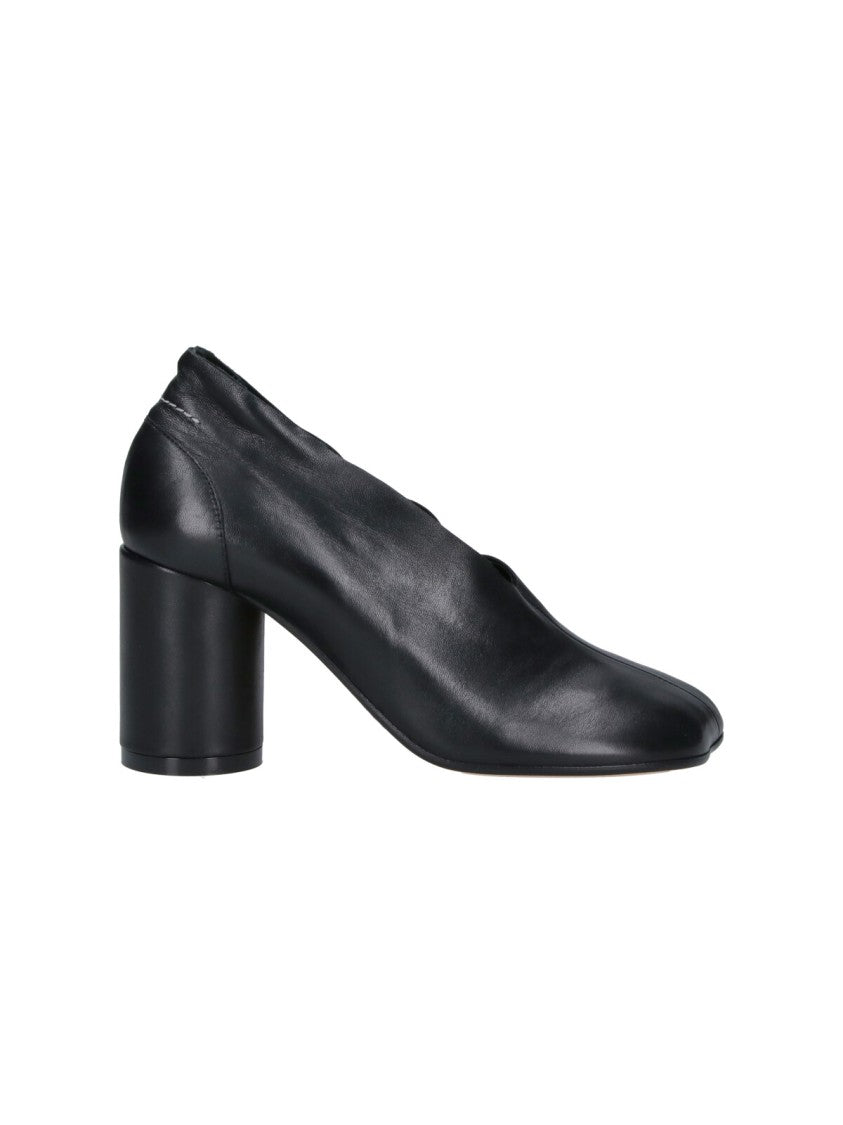 Mm6 By Maison Margiela Black Leather Scalloped Edge Block Heel Pumps