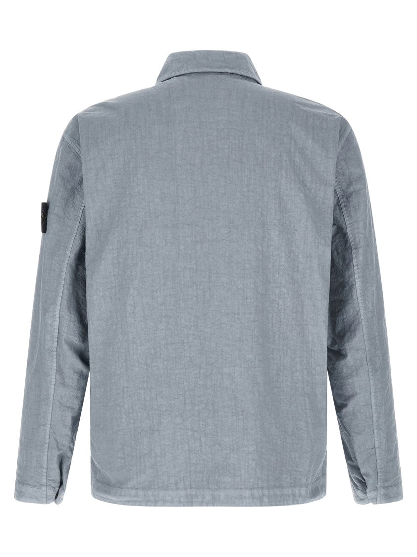 Stone Island Marbled Textured Overshirt With Front Snap Closure
