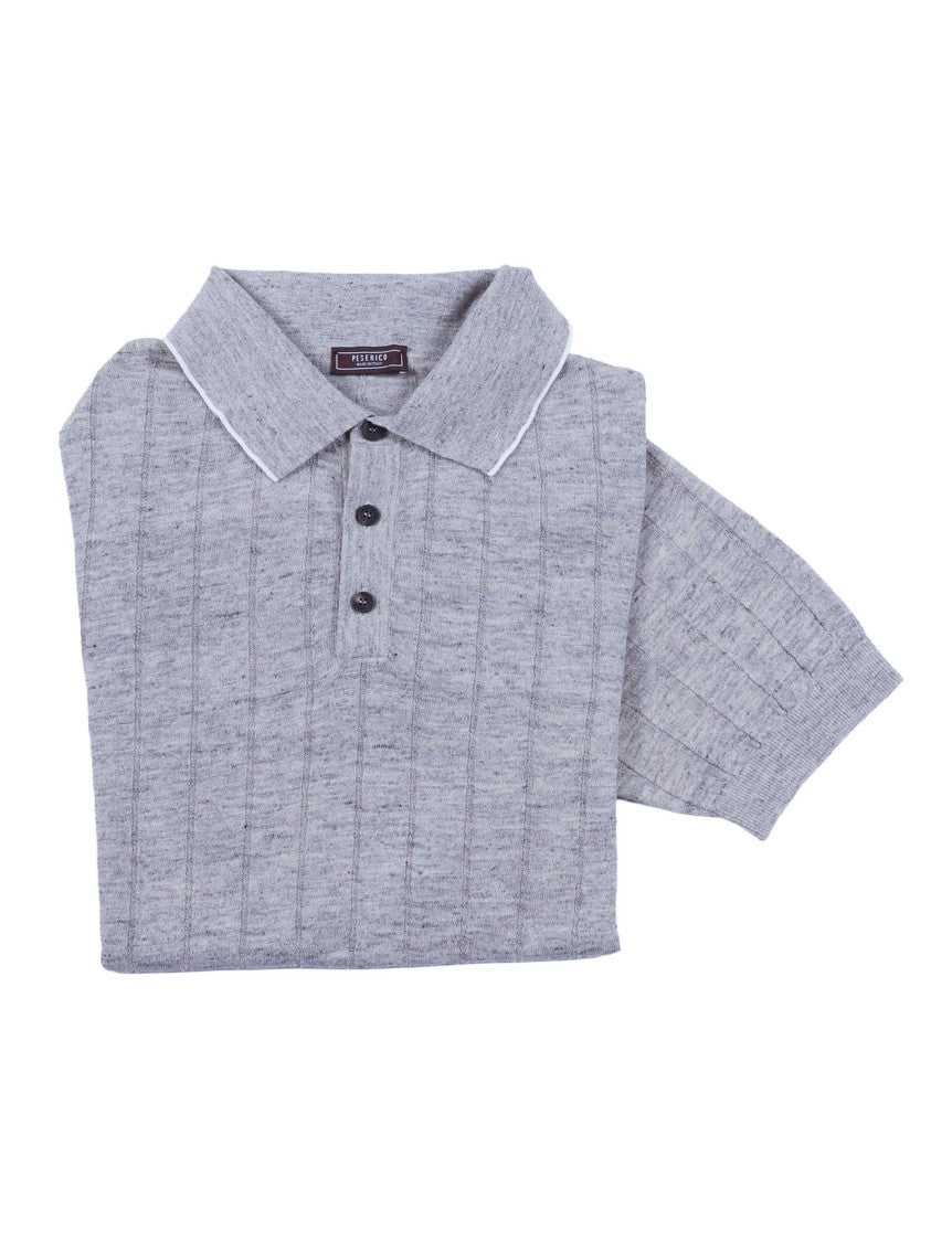 Peserico Grey Linen Cotton Polo Sweater