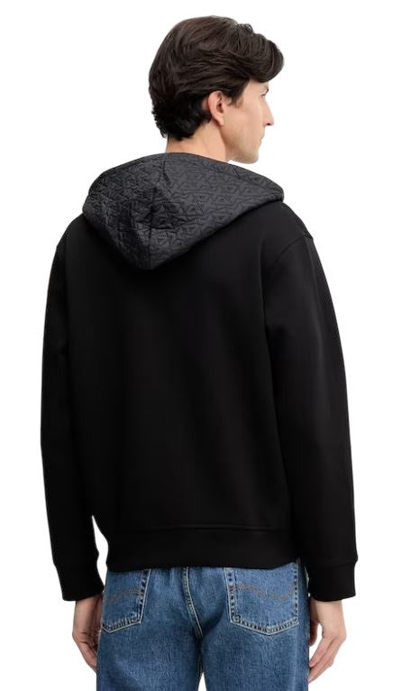 Armani Exchange Quilted Insert Black Hoodie With Front Zipper