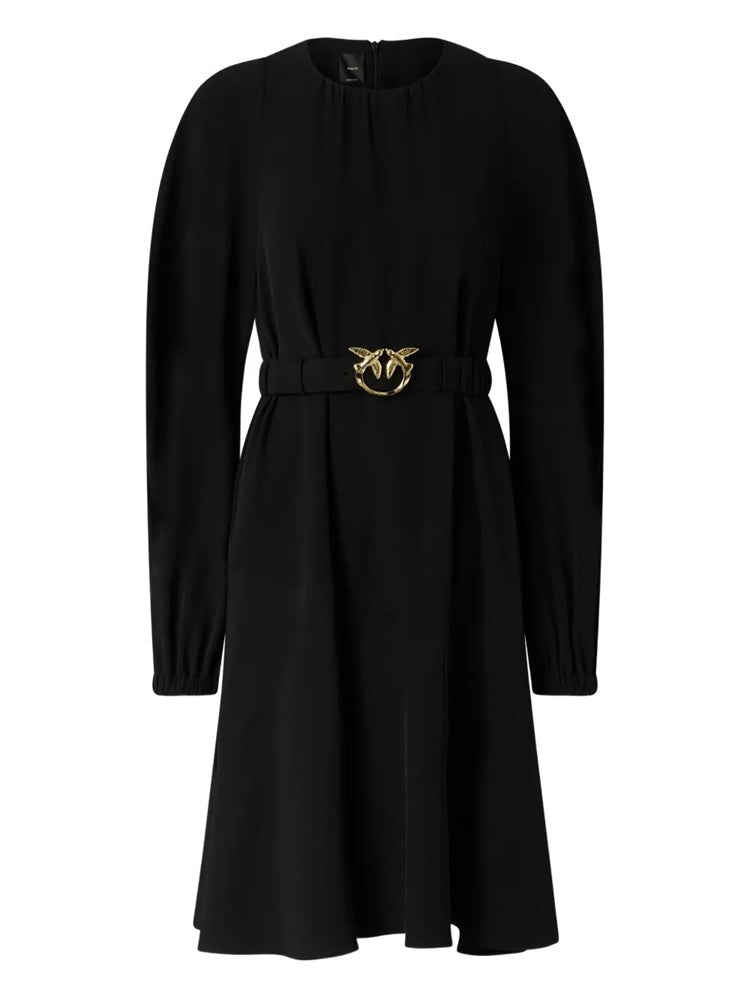 Pinko Black Midi Dress With Fitted Waist And Gold Buckle Detail