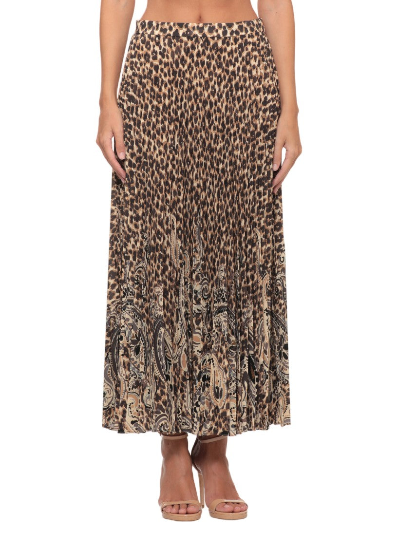 Etro Pleated Midi Skirt With Dynamic Animal Print And Paisley Hem