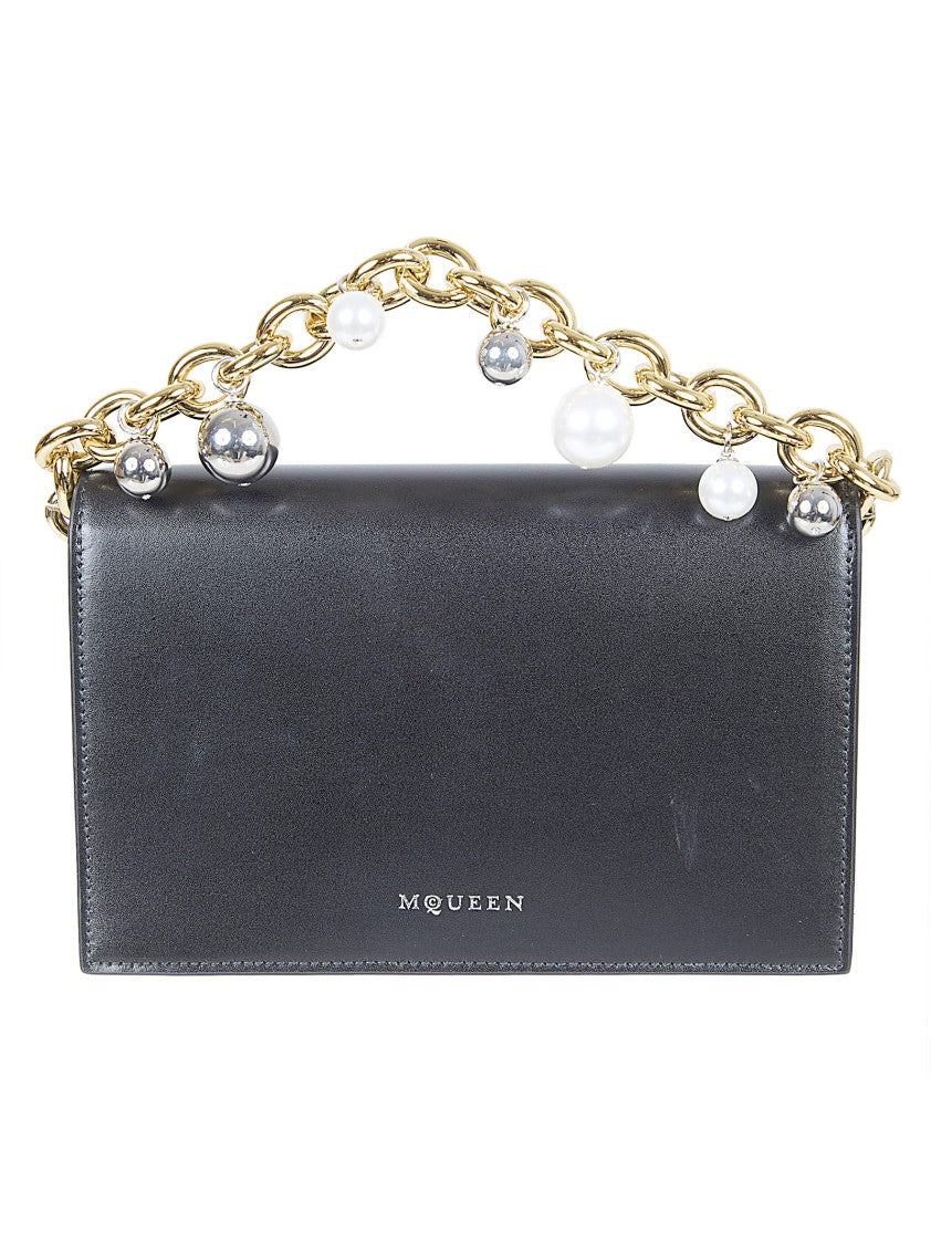 Alexander Mcqueen Structured Black Calfskin Handbag With Gold