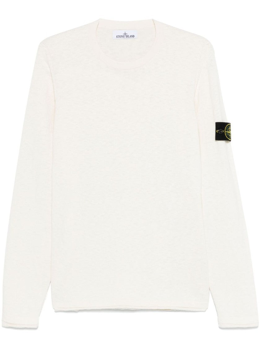 Stone Island Ivory Textured Knit Sweater With Signature Patch