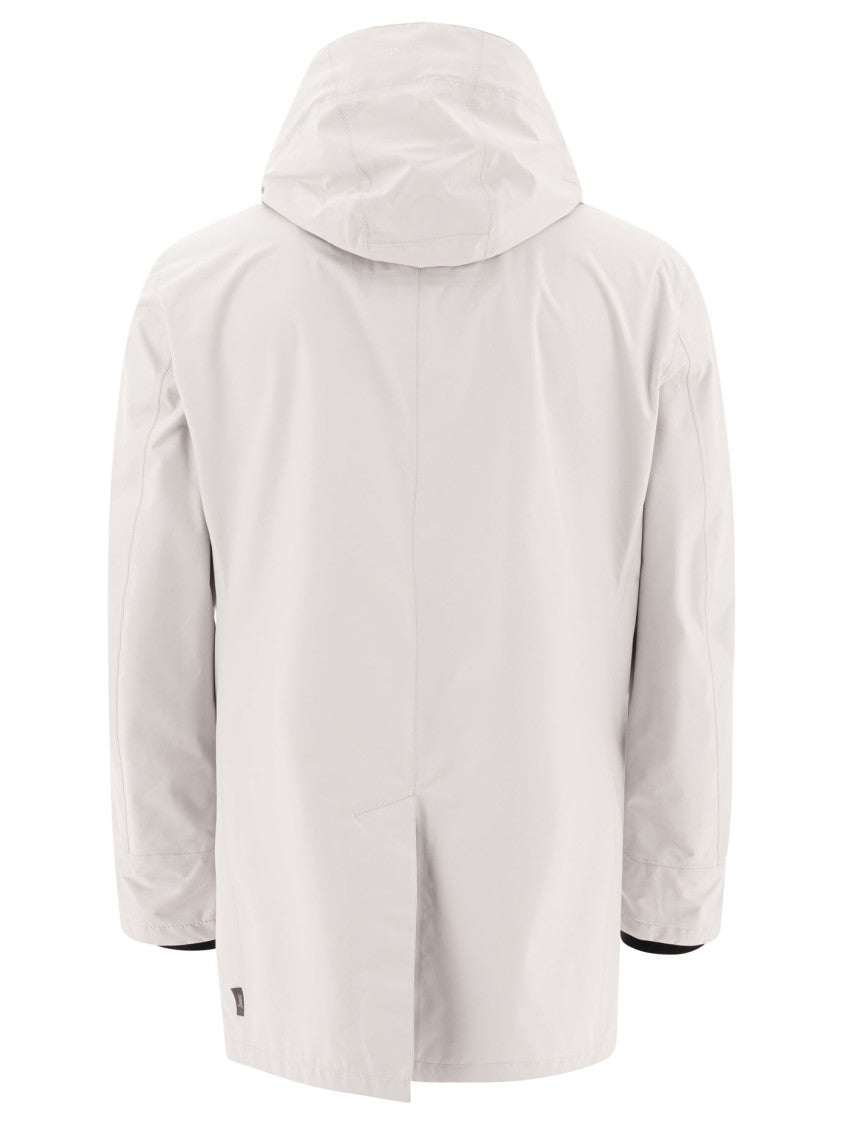 Herno Grey Coat With Hood And Zip Closure