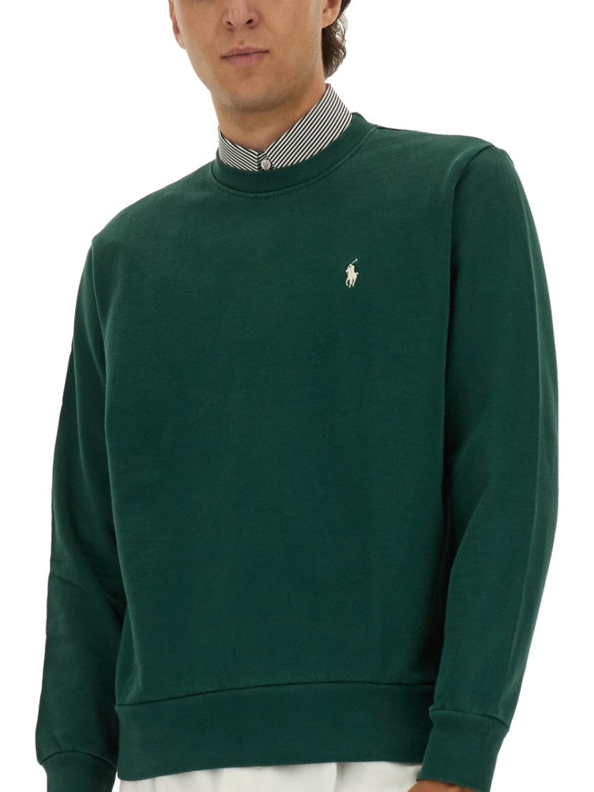 Polo Ralph Lauren Crewneck Sweatshirt In Smooth Green Cotton Jersey