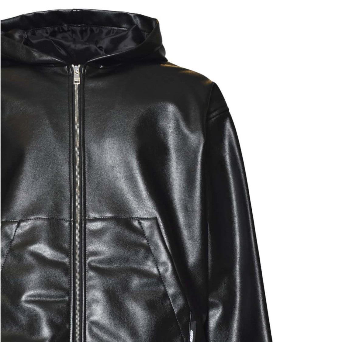 Msgm Smooth Finish Black Jacket With Hood And Zipper Closure