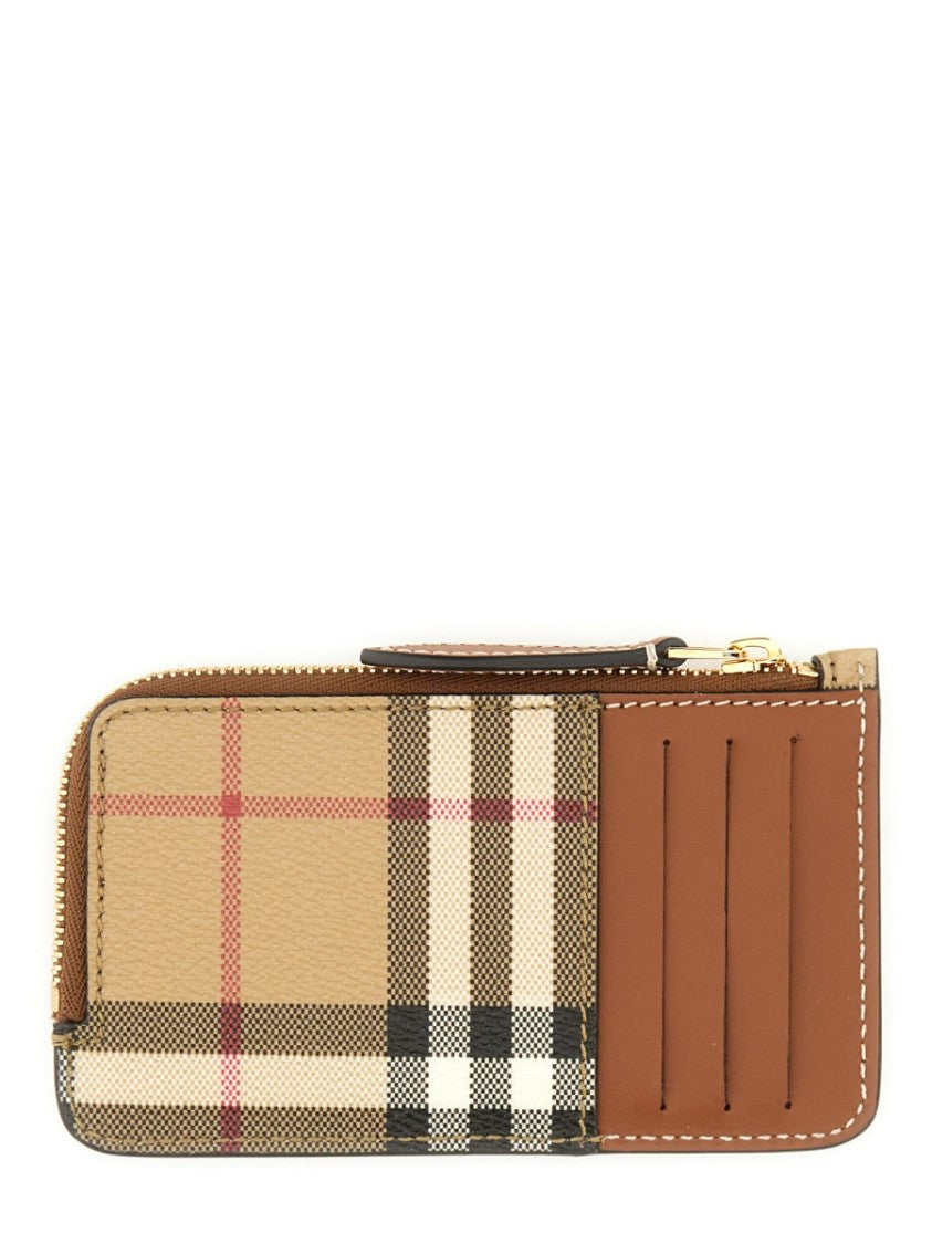 Burberry Check Wallet With Elegant Leather Accents