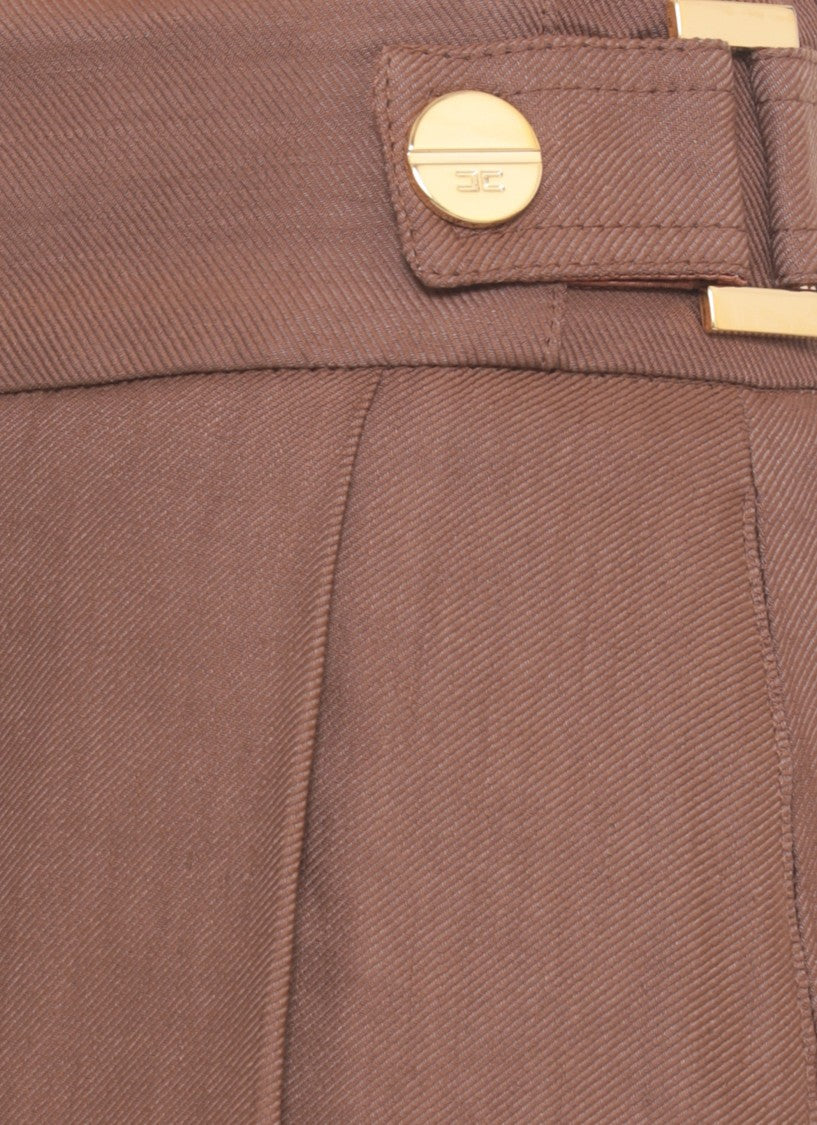 Elisabetta Franchi Brown Linen Side-Strap Shorts