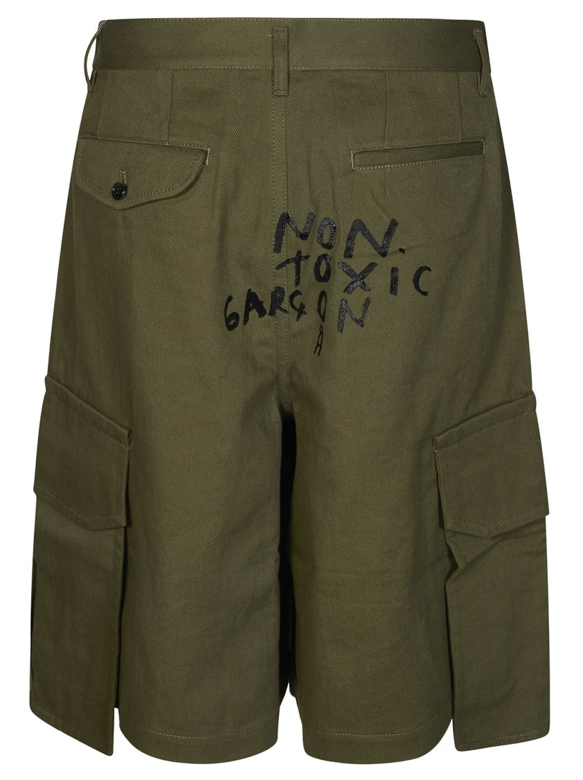 Comme Des Garçons Men Olive Green High Waisted Shorts