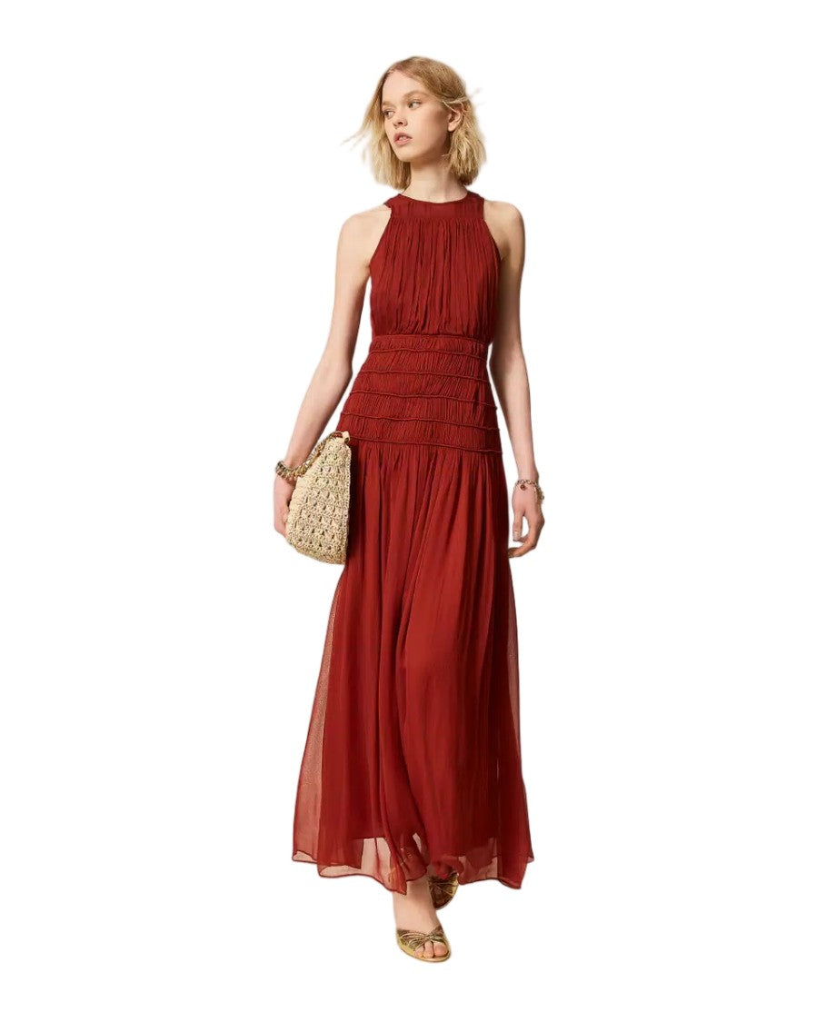Twin-Set Viscose Creponne Embossed Bodice Maxi Dress