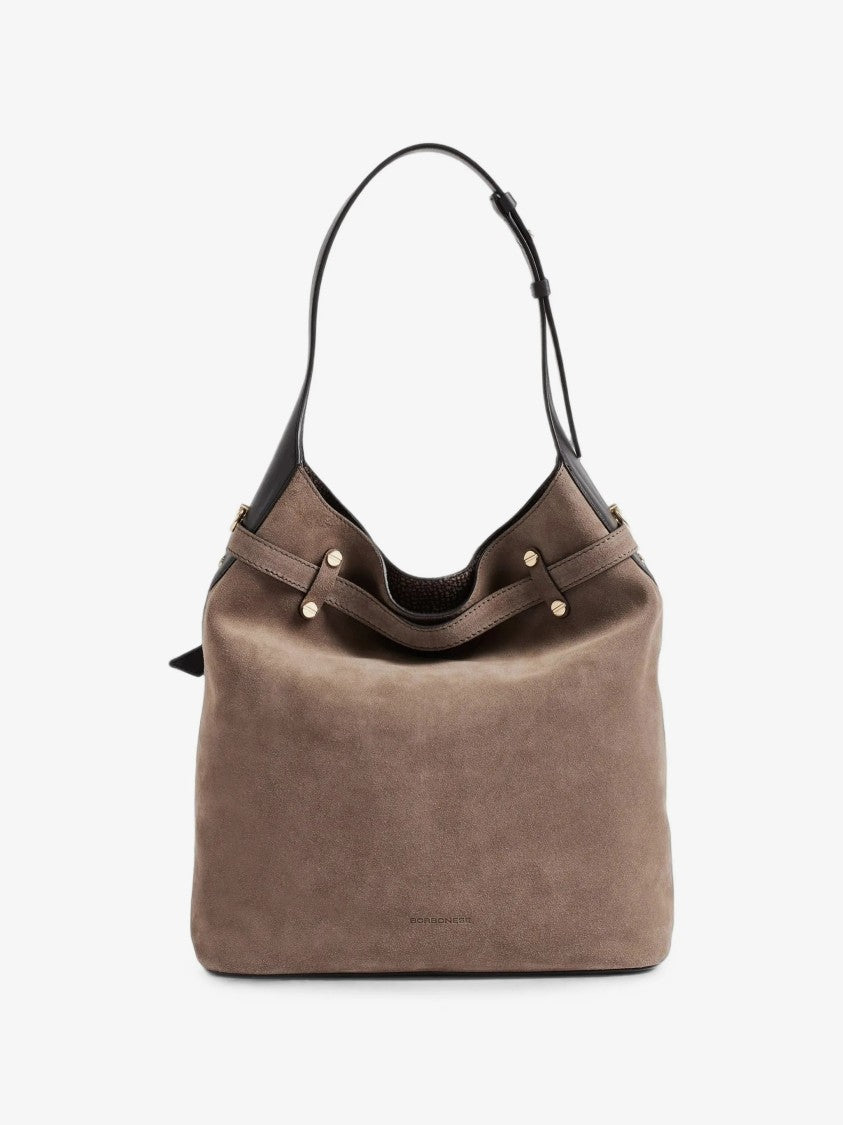 Borbonese Medium Suede Bucket Bag With Adjustable Leather Strap