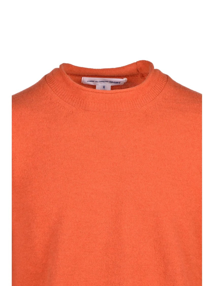 Comme Des Garçons Orange Crewneck Knit Sweater With Subtle Ribbed Details