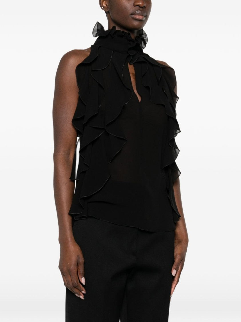 Alexander Mcqueen Silk Ruffled Sleeveless Top With Cascading Layers