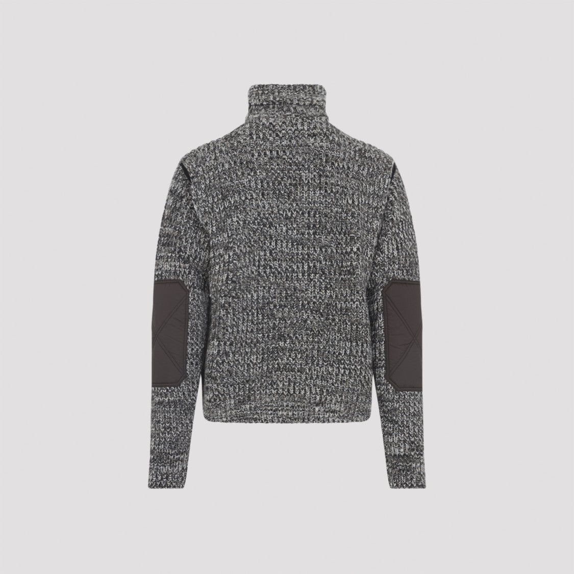 Moncler Grenoble Medium Brown Virgin Wool T-Neck Sweater With Elbow Patches