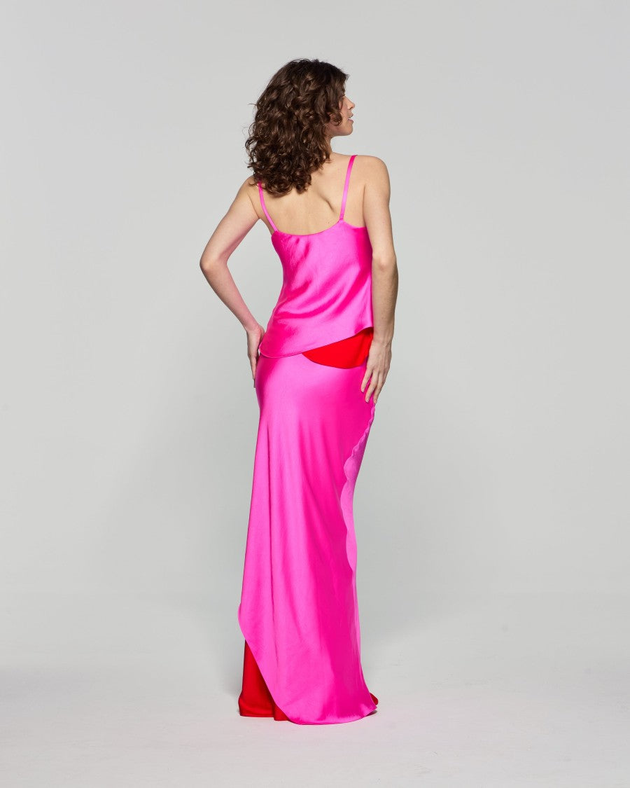 Serena Bute Double Layer Maxi Skirt - Bright Pink/Red