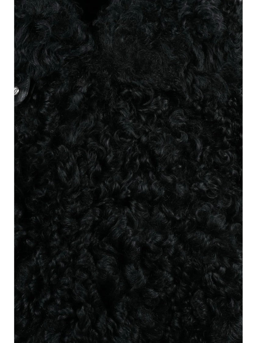 Golden Goose Curly Shearling And Leather Jacket With Structured Collar
