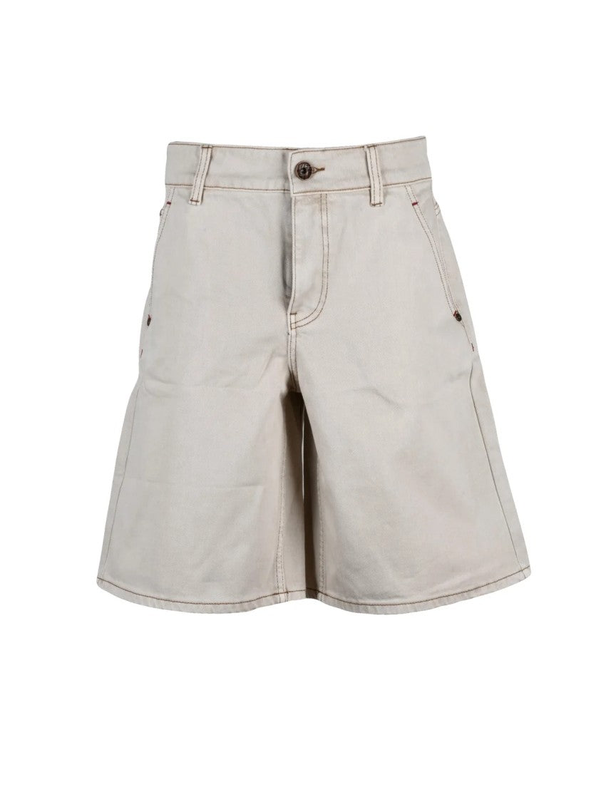 Miss Sixty Beige Denim Bermuda Shorts With Zip Closure