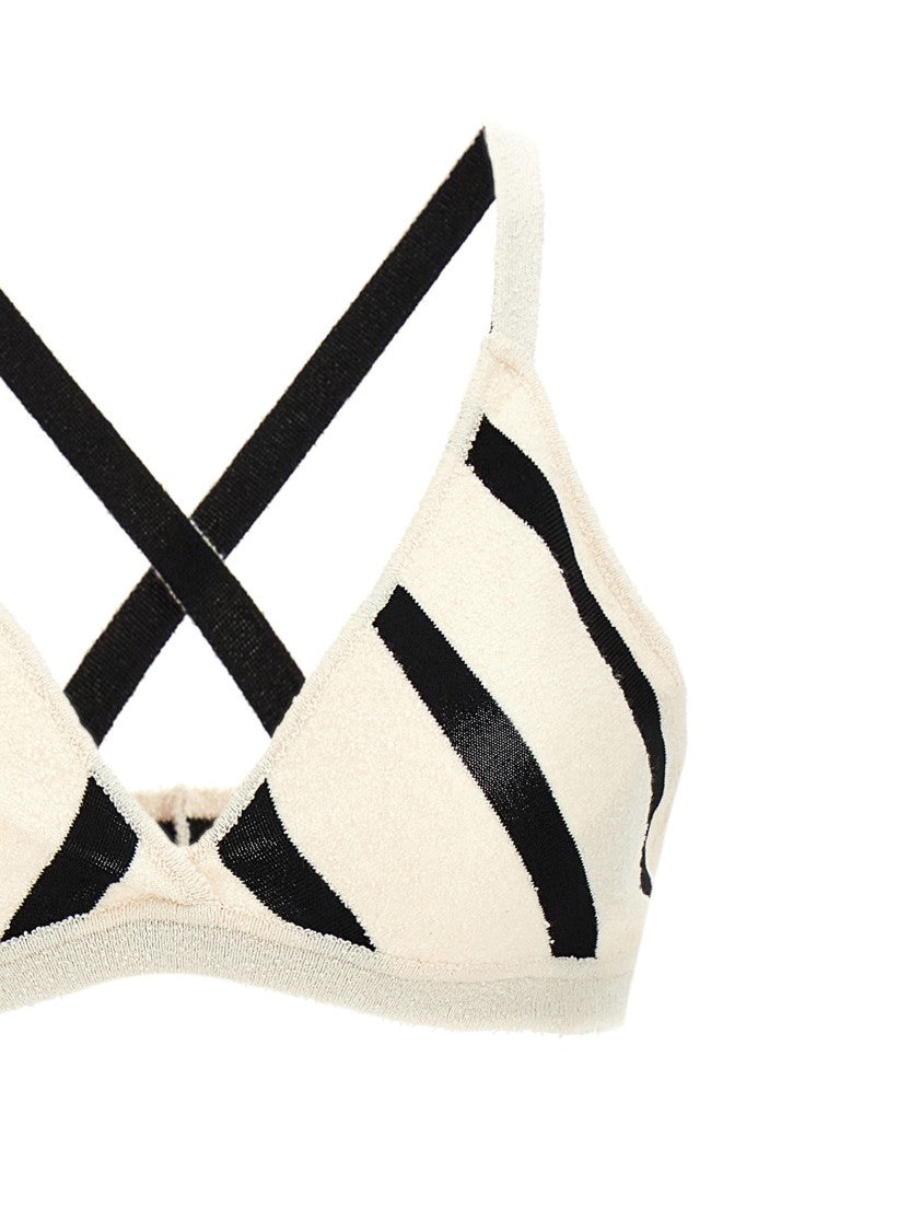 Moncler Bouclé Striped Triangle Bikini With High-Waisted Design