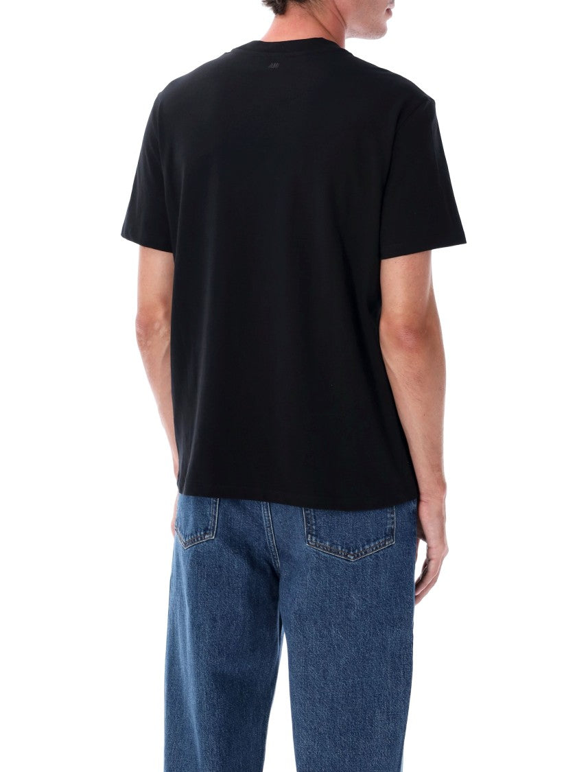 Ami Paris Organic Cotton T-Shirt With Ribbed Crewneck