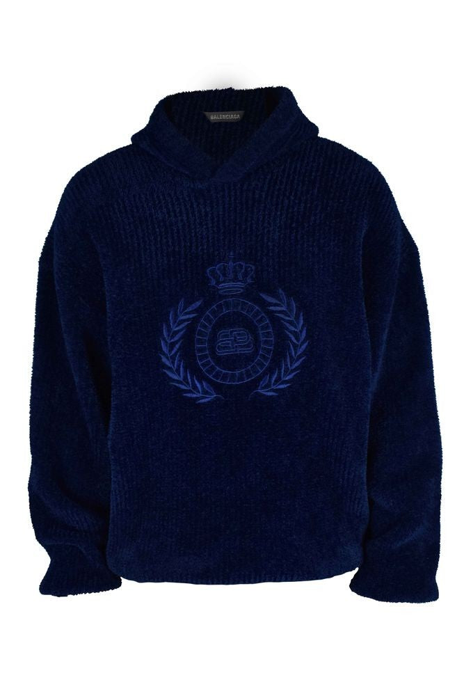 Balenciaga Navy Blue Corduroy Hooded Sweatshirt