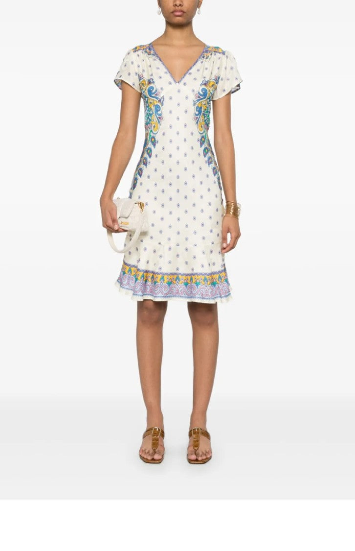 Etro Patterned Mini Dress With Ruffled Hem