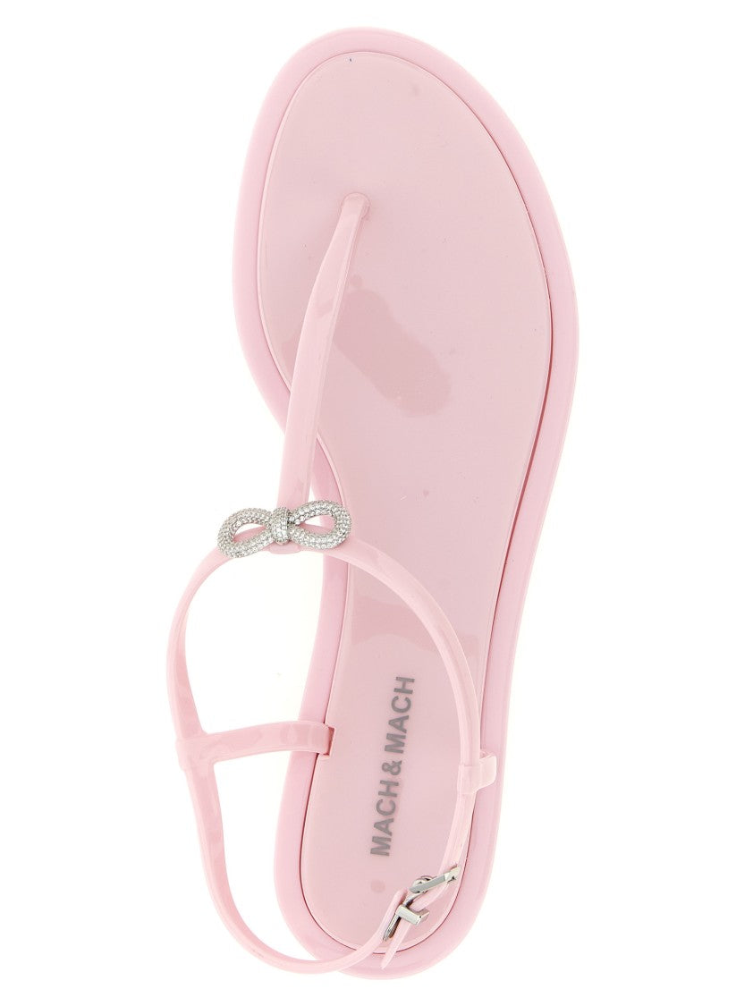 Mach & Mach Glossy Rubber Sandals With Double Bow And Crystal Appliqués