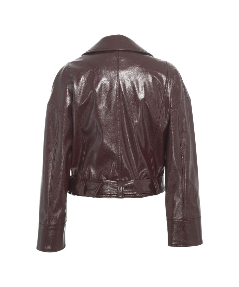 Liu Jo Cropped Biker Jacket In Glossy Faux Leather