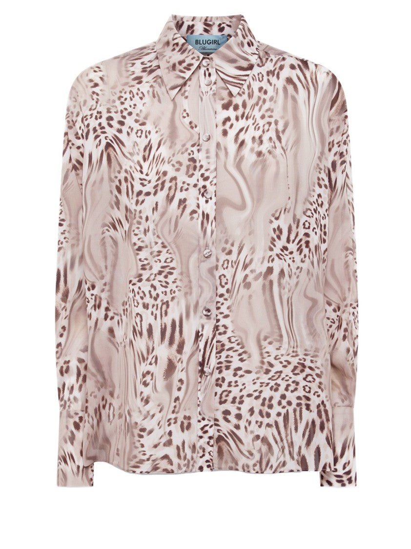 Blugirl Stretch Silk Blouse With Modern Animal Print And High Cuffs