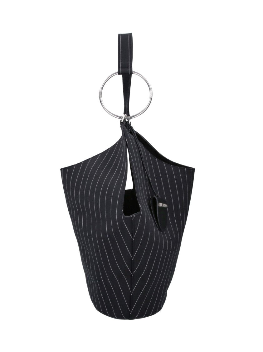 Dondup Black Gessato Wool Pinstripe Shoulder Bag