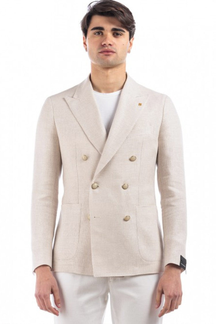 Tagliatore Beige Wool-Cotton Double-Breasted Blazer