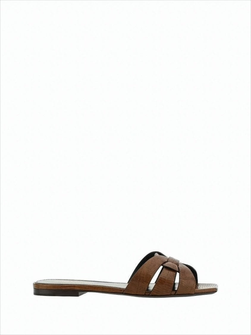 Saint Laurent Woven Calf Leather Flat Mule Sandals