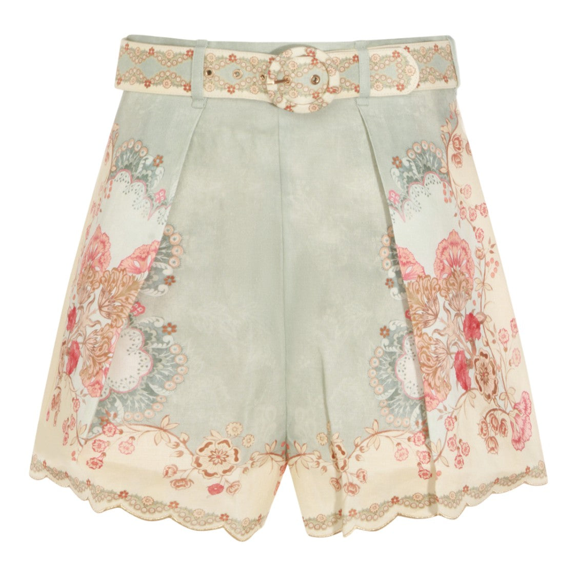 Zimmermann High-Waisted Floral Shorts With Scalloped Hem