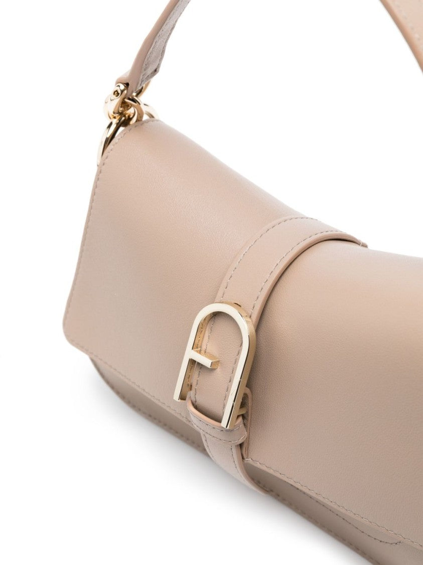 Furla Structured Leather Shoulder Bag With Buckle Closure