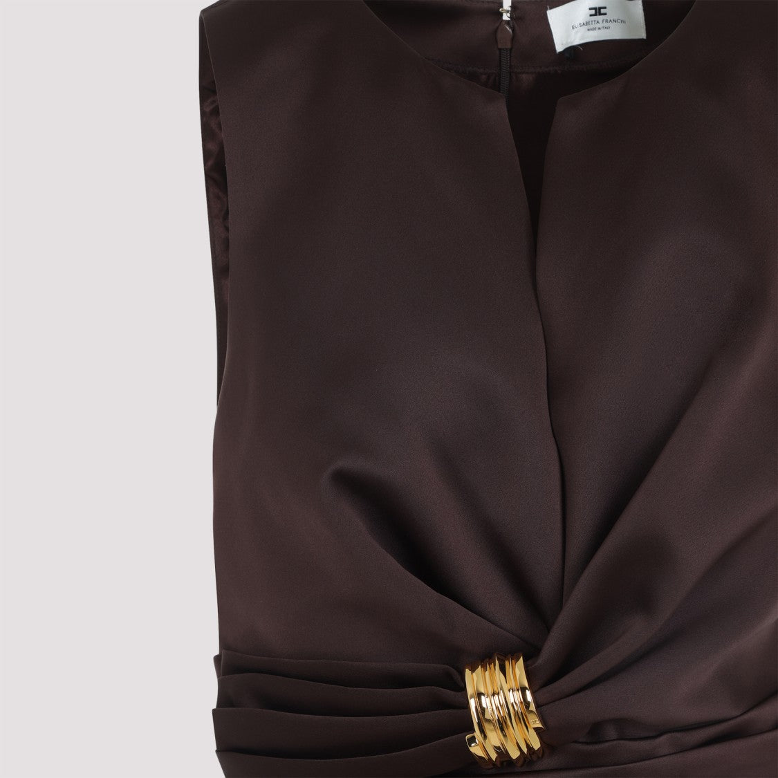 Elisabetta Franchi Sleeveless Brown A-Line Dress With Gathered Waist
