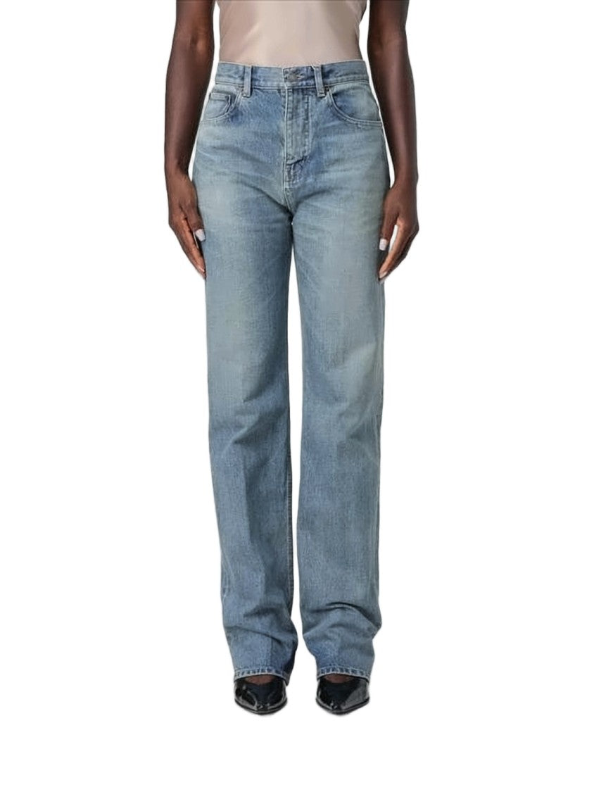 Saint Laurent Straight-Leg Light Blue Denim Pants