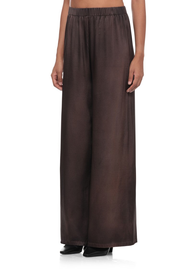 Avant Toi Wide-Cut Brown Silk Trousers With Elastic Waistband