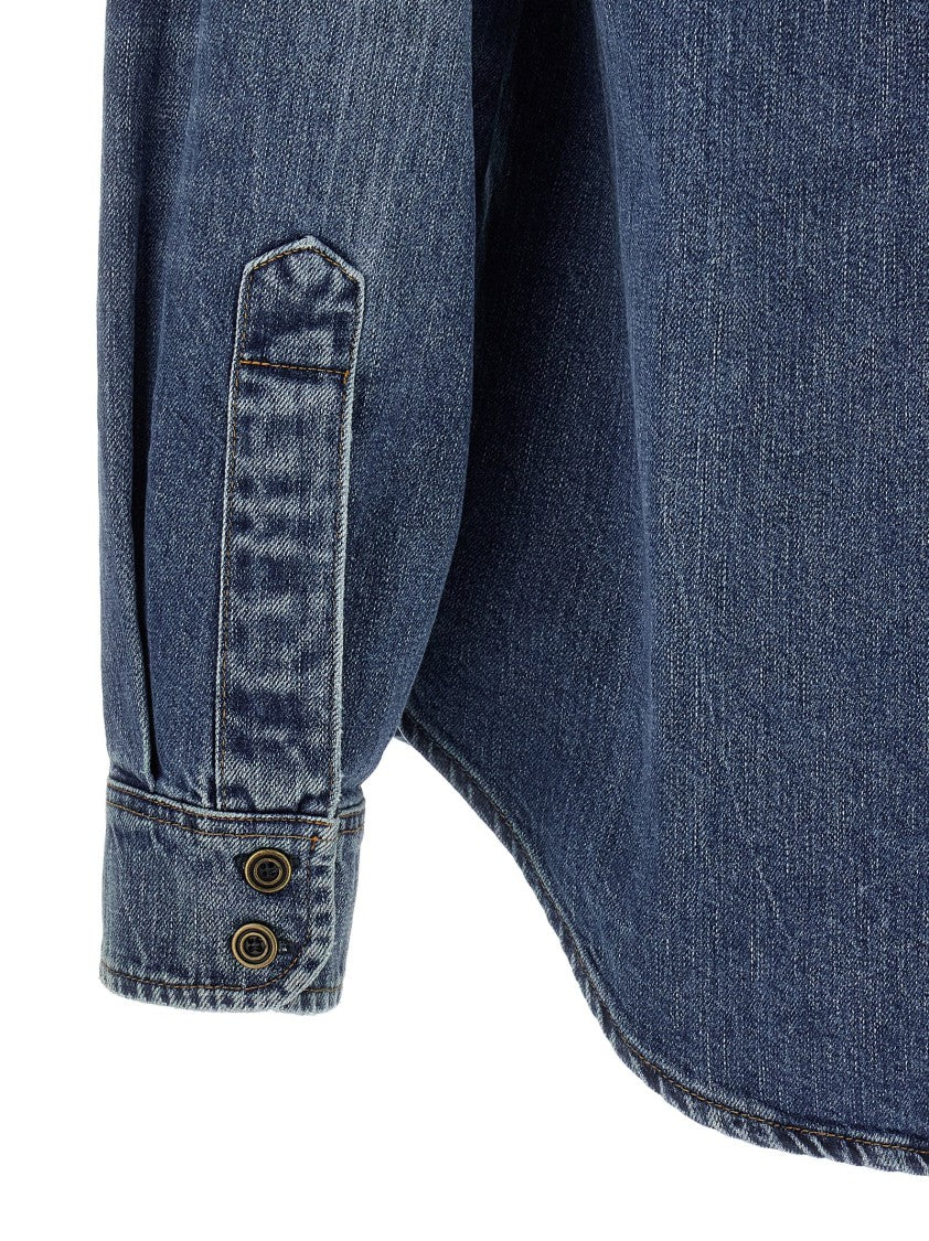 Maison Margiela Used-Effect Cotton Denim Shirt With Unique Badges