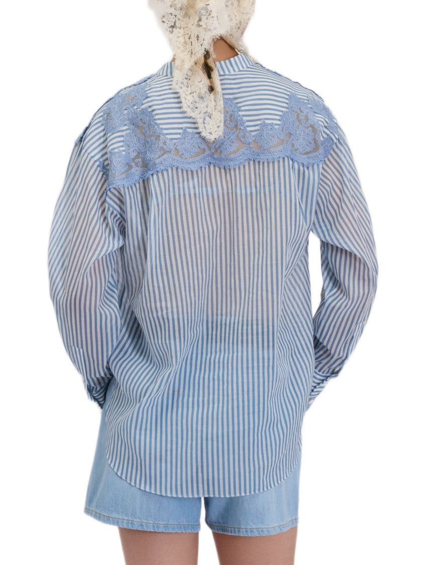 Ermanno Firenze Long-Sleeved Striped Shirt With Lace Detail