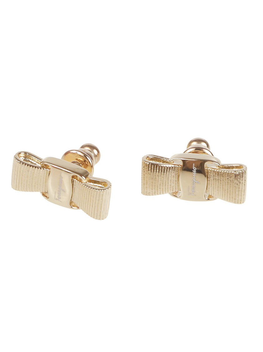 Ferragamo Grosgrain Bow Earrings In Polished Golden Brass